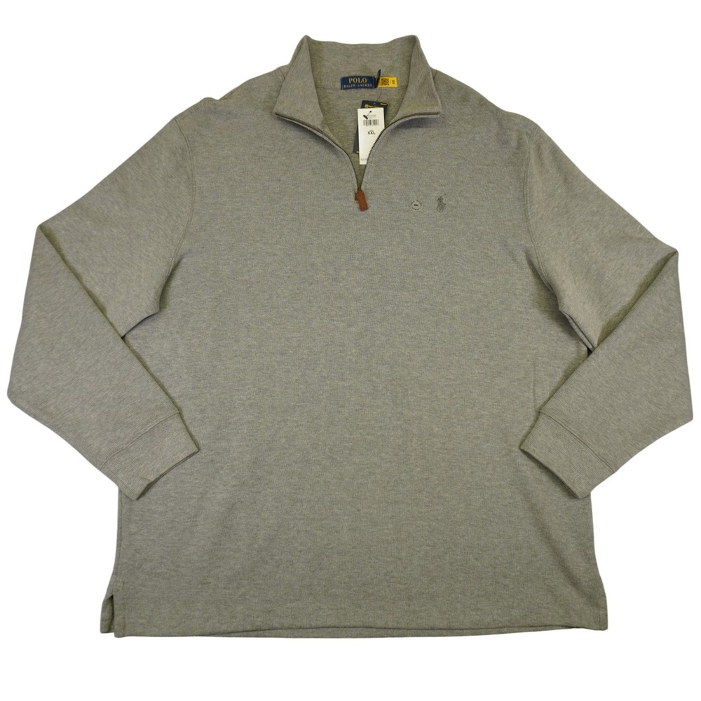 NEW Polo Ralph Lauren Quarter Zip Pullover Mens XXL Grey Cotton Sweater 2XL